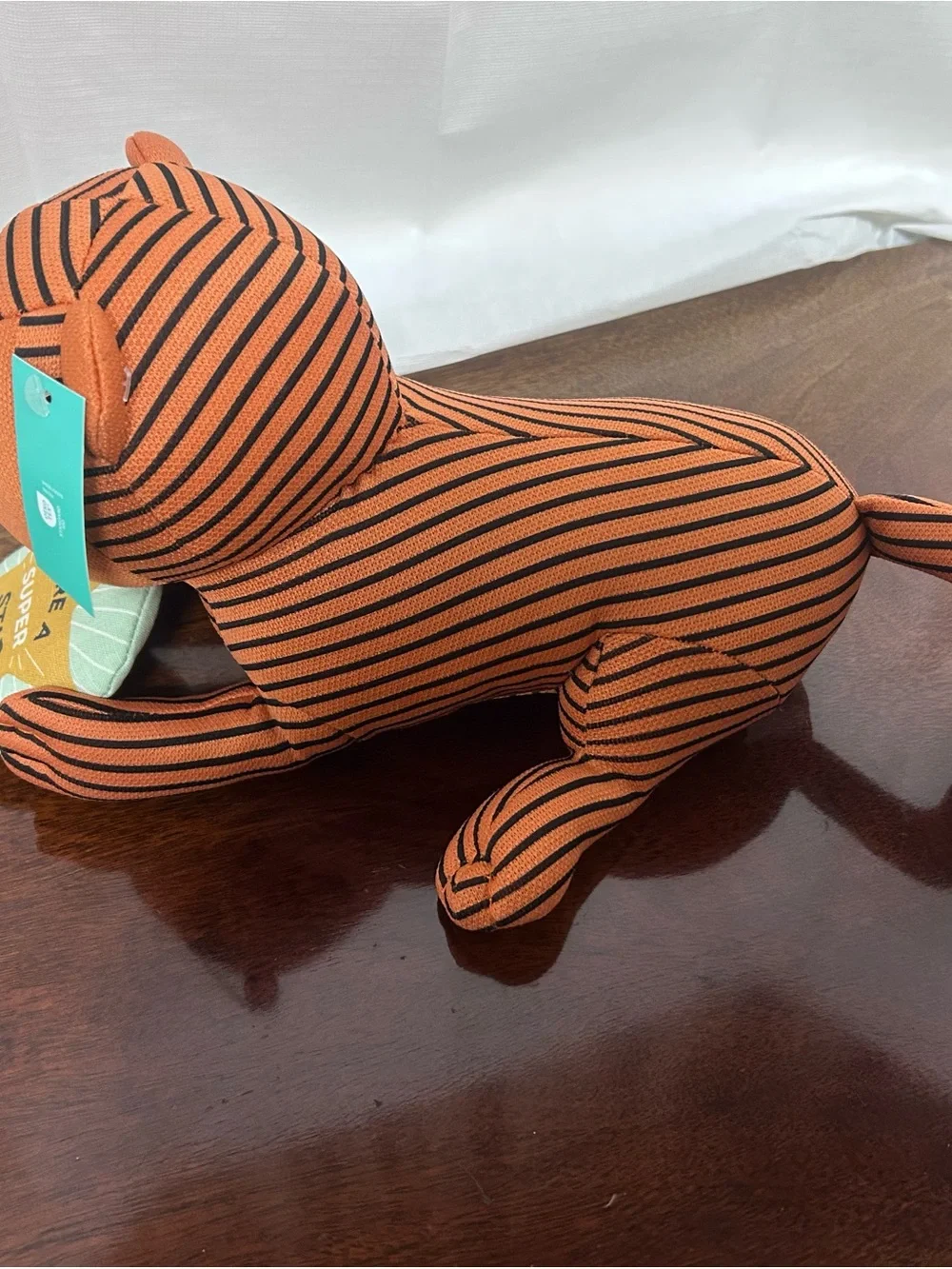 Pillowfort Orange & Black Striped Tiger Plush with superstar banner